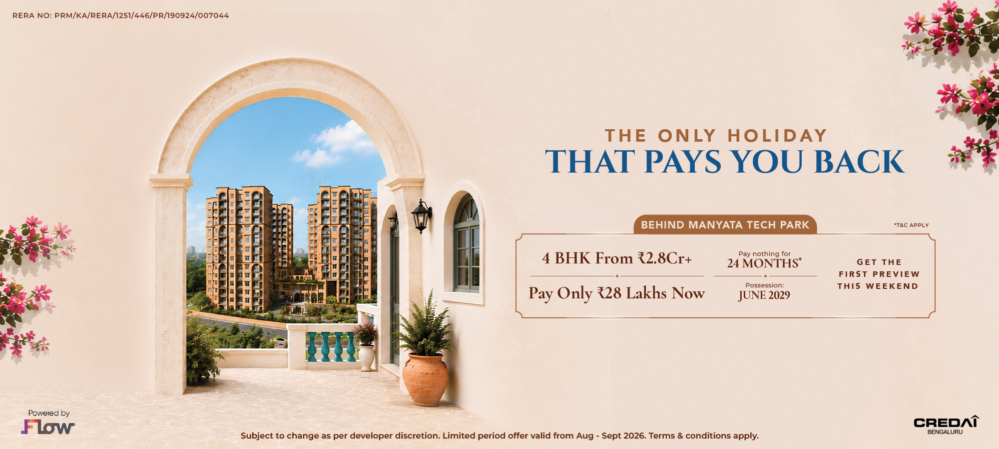 LAUNCHING NOW – MEDITERRANEAN LUXURY IN THE HEART OF NORTH BENGALURU | 25% EVERY YEAR | 3 & 4 BHK APARTMENTS | BEHIND MANYATA TECH PARK | PAY AT ZERO EXTRA COST